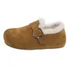 Sapatos Birkenstock com sola grossa e salto escondido femininos totalmente fechados novo estilo 2026 outono e inverno com pelúcia quente botas de neve sapatos de algodão