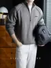 Estilo 'old money', corte relajado - suéter de punto para hombre bordado de alta gama, cuello mao, cómodo y holgado, nuevo cárdigan de otoño/invierno