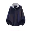 Suéter Jianheng de hilo de núcleo con bloques de color y media cremallera para hombre, suéter retro americano holgado para otoño e invierno con una textura casual.