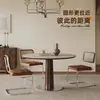 Mesa Redonda Pequena de Pedra Travertino Estilo Vintage para Uso Doméstico, Adequada para Apartamentos Pequenos, Mesa de Jantar Redonda, Mesa de Jantar Redonda de Madeira Maciça Retrô