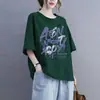 Lightning Warehouse Camiseta de Verano 100kg Tallas Grandes Algodón Manga Corta Corte Holgado Cubre Vientre Adelgazante Estampada para Mujer
