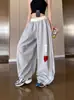Calça Esportiva Bordada com Coração e Flor Estilo Streetwear Americano para Mulheres Verão 2025 Cintura Elástica Reta