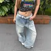 Jeans Retro Bordados de Talla Grande Estilo Americano High Street para Mujer, Pantalones de Pierna Ancha Versátiles y de Nuevo Diseño de Moda para Otoño
