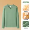 Camiseta de Manga Larga con Cuello en V Cepillado por Ambos Lados, Algodón Puro de Peso Pesado de 310 g para Hombre, Nueva Camiseta de Capa Base para Hombre Otoño e Invierno 2026