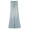 Yechuan # Jeans Acampanados de Tiro Bajo de Color Claro para Mujer, Nuevo Estilo Primavera y Verano, Corte Holgado, Adelgazantes, No Ajustados en las Piernas, Pantalones de Campana Largos hasta el Suelo.