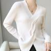 Suéter de lana pura con cuello en V para mujer, otoño e invierno, nuevo, elegante y de moda, suéter de cachemira, camisa de fondo, ropa de mujer transfronteriza