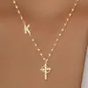 Collar con Colgante de Cruz Giratoria de 26 Letras con Microincrustaciones Tk Transfronterizo, Moda Clásica Europea y Americana, Colgante de Letra Incrustado con Diamantes en Inglés