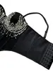 Corsé de Cadena de Diamantes y Ballenas, Camisola de Escenario Brillante con Pedrería, Top Ajustado Push-Up con Ballenas, Busto Corsé Bordado a Mano