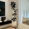Árbol de Goma Black Diamond Planta Verde Artificial Decoración de Sala de Estar de Lujo de Gama Alta Planta Falsa Biónica Grande de Pie Estilo Wabi-Sabi