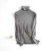 Camiseta de manga larga ajustada con cuello alto y base fina de seda morera para mujer, con tiras elásticas y hilo, estilo nuevo