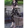 22692 Daaimaiyiyuan 2025 Verão Novo Estilo Coreano Gola V Manga Curta Longo Estampado Vestido Feminino Fashionável Emagrecedor Tendência