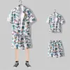 Conjunto de Praia Havaiano Camisa de Manga Curta de Verão Masculina Solta de Secagem Rápida Shorts Casuais Terno de Casal Masculino