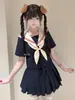 Nuevo Uniforme de Marinero de Tres Piezas Beige Azul Marino Auténtico Uniforme JK Japonés Conjunto, Estilo Dulce de Academia, Manga Larga, Manga Corta, Plisado