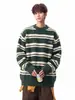 Suéter de bloques de color a rayas para hombre, tejido de punto retro estilo japonés para otoño/invierno, tejido casual versátil de corte holgado con un toque de alta gama