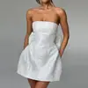Verano Transfronterizo Nuevo Moda Europea y Americana Temperamento Sexy Color Sólido Jacquard Sin Tirantes Lazo Vestido Venta al por Mayor