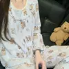 Pijama Suave y Lindo Estilo Dulce con Adorno de Encaje y Mangas Largas para Mujer Primavera/Otoño Cómodo Conjunto de Ropa para el Hogar Femenino Se Puede Usar Afuera