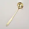 Colher para Panela Quente de Aço Inoxidável Dourada com Cabo Longo Espesso, Colher de Sopa Anti-Queimadura, Concha de Sopa Doméstica com Furo, Conjunto de Escorredores de Cozinha