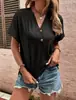 Ropa de Mujer Primavera/Verano 2023 Amazon Wish Transfronteriza Estilo Europeo y Americano Tops Color Sólido Botón Trenzado Manga Corta Diseño de Botón Color Sólido para Mujer
