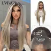 Estilo Europeo y Americano, Mechas Gris-Marrones, Cabello Largo Liso con Raya en Medio, Peluca Transpirable Natural Realista de Venta Caliente Transfronteriza, Encaje Frontal 13*4