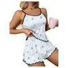 Conjunto de Pijama Transfronterizo para Mujer, Conjunto Sexy de Seda de Leche sin Espalda, Pijama de Casa Estampado para Mujer Estilo Europeo y Americano