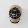 Gorra de béisbol con visera curva, gorra infantil con estampado de letras, gorra de béisbol retro a cuadros para niños para otoño e invierno con bloques de color