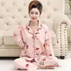 Pijama Cruzado para Mulheres Primavera e Outono Algodão Manga Longa para Mães de Meia-idade e Idosas Tamanho Grande Roupa Fina Roupas de Casa para Inverno