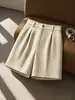 Bermuda de Alfaiataria Feminina de Cintura Alta Wide Leg Estilo Europeu e Americano 2026, Shorts de Verão Cross-Border Amazon para Mulheres Usarem Fora