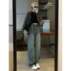 Jeans de Pierna Ancha para Mujer, Nuevo Estilo Popular Otoño/Invierno 2025, Cintura Alta, Forro Polar, Corte Holgado, Adelgazantes, Caída Suave, Pierna Recta, Pantalones de Largo Hasta el Suelo
