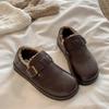 Sapatos Birkenstock de Couro com Solado Grosso para Mulheres 2025 Novos Outono e Inverno Botas de Neve Forradas com Lã Birkenstock Pequenos Sapatos de Couro Mocassins Sapatos de Algodão Peludos