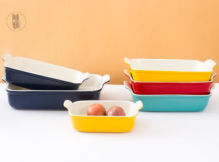 定制色釉北欧陶瓷烤盘长方形双耳焗饭碗家用烘焙芝士焗饭烤盘套装
