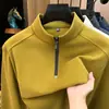 Sudadera de terciopelo catiónico para hombre de 300 g, nuevo modelo otoño 2026, media cremallera con cuello alto, camiseta básica casual y cálida para hombre