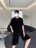 Traje Deportivo Casual de Rayas para Hombre, Verano Estilo Hong Kong Retro Tendencia Marca, Camiseta de Manga Corta Juvenil, Pantalones Cortos Holgados