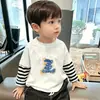 Camiseta de manga larga para niño, algodón puro, nuevo modelo 2026, camiseta base tipo dos piezas para niños, top interior para niños mayores, para primavera y otoño