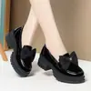 Mocasines de charol estilo británico con lazo y suela gruesa para mujer, nuevos y versátiles para el otoño de 2026, zapatos cómodos de tacón grueso