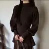 Top de punto puramente seductor y sofisticado con mangas murciélago y cuello semi-alto, top versátil de mujer moderno que estiliza la cintura I9-11