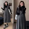 Conjunto de Maternidad Otoño Invierno Lana Cuadros Overol Vestido Botón Lateral Falda Línea A + Capa Base Cubre Vientre Holgada No Dependiente del Tipo de Cuerpo
