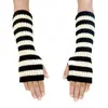 Guantes de Punto Color Bloque Rayas Cruzadas Lana Medio Dedo Otoño e Invierno Nuevo Estilo Longitud Media para Mujer Calentadores de Brazos de Moda