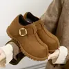 Sapatos Birkenstock Retro de Sola Grossa para Aumentar a Altura, Cobertura Total, para Mulheres, Lançamento 2026, Sapatos Baixos Versáteis com Fivela de Uma Linha, Mocassins, Sapatos Pequenos de Couro