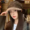 Gorra Octagonal de Felpa Gruesa a Cuadros Artística Retro para Mujer, Moda Otoño e Invierno 2026 Estilo Británico Gorra de Pescador
