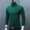 Camisa Básica Interna Masculina de Manga Longa com Gola Alta Slim-fit T-shirt Simples Outono e Inverno Cor Sólida Plus Size Quente Moda de Outono Marca