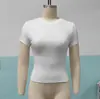 Camiseta Básica Estilo Kardashian Europeu e Americano Cor Sólida Gola Redonda Elástica Ombro Normal Manga Curta para Mulheres, Top de Verão Fino Cintura Ajustada