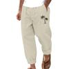 Amazon Transfronterizo Nuevos Pantalones de Playa Casuales de Moda Transfronterizos Europeos y Americanos para Hombre Pantalones Sueltos de Algodón y Lino con Estampado de Palmeras de Coco