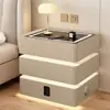 Mesita de Noche Flotante con Tres Cajones, Madera Maciza Simple, Carga Inalámbrica Moderna, Mesa de Noche Multifuncional Todo en Uno de Lujo Moderno para Dormitorio del Hogar
