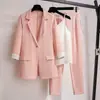 Conjunto de blazer de tres cuartos y pantalones cropped transfronterizo, ropa para mujer talla grande, primavera y otoño, estilo elegante y profesional, conjunto de dos piezas