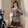 Pijama de verano para mujer talla grande, manga corta, 150 kg, se puede usar afuera, nuevo traje de gato con estampado de leopardo, ropa de casa moderna