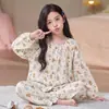 Nuevo Pijama de Algodón Nube con Dibujos Animados para Niña de Primavera y Otoño, Mangas Largas, Pantalones Largos, Cuello de Dibujos Animados, Ropa de Casa