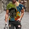 Padrão de Personagem Nova Camisa de Verão Masculina Slim Manga Curta 3D Camiseta Masculina Gola Redonda Pedido Europeu e Americano Masculino