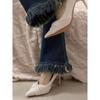 Elegantes Zapatos de Tacón Alto con Punta Fina Estilo Dama Otoño e Invierno 2025 Estilo Femenino Beige Plisado Zapatos de Tacón de Aguja Bajos