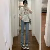 Jeans azules de corte recto ajustado para mujer, primavera 2026, de tiro alto, adelgazantes, de longitud extendida, pierna tipo cigarrillo, pantalones de largo hasta el suelo para figuras petite