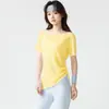 Camiseta fitness de tule transparente para mulheres, cordão ajustável na lateral, decote um ombro, roupa para yoga, cobertura externa para treino de corrida